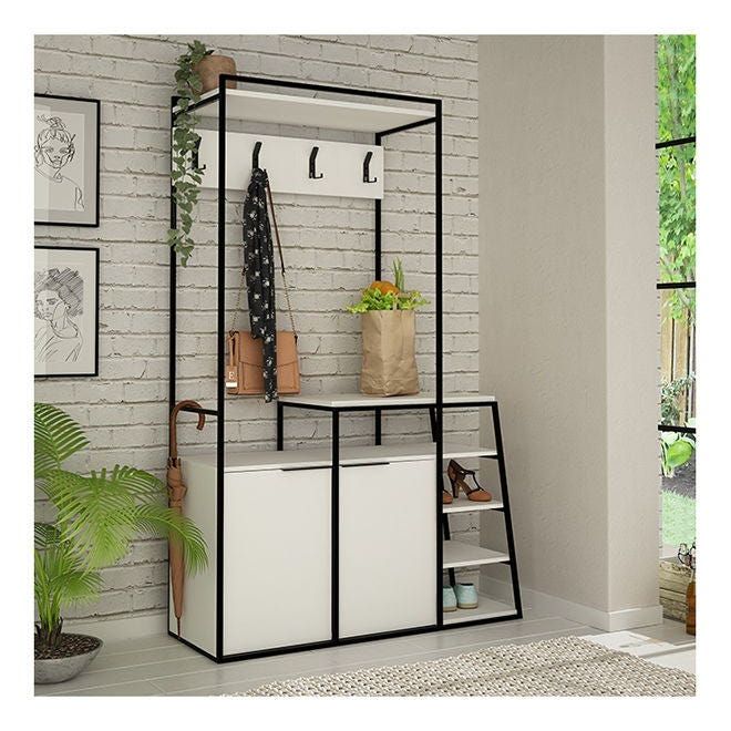 Multi-Functional Pal Hallway Stand Shoe Storage Shelf Coat Rack For Hallway Bedroom Living Room And More 38x116x180 cm White