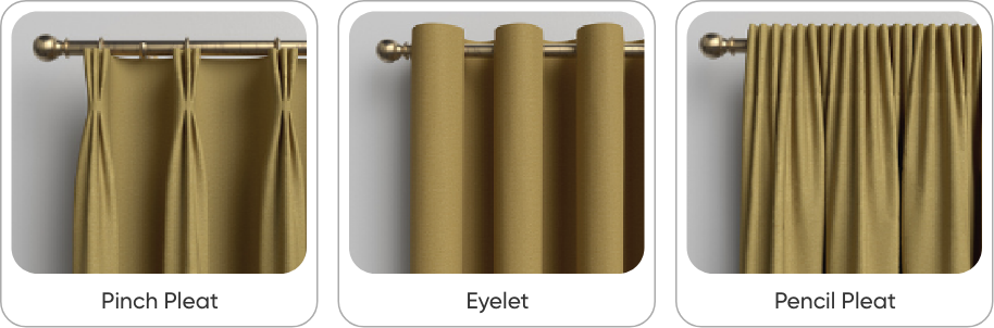 What are the differences between eyelet, pencil pleat, and pinch pleat curtains?